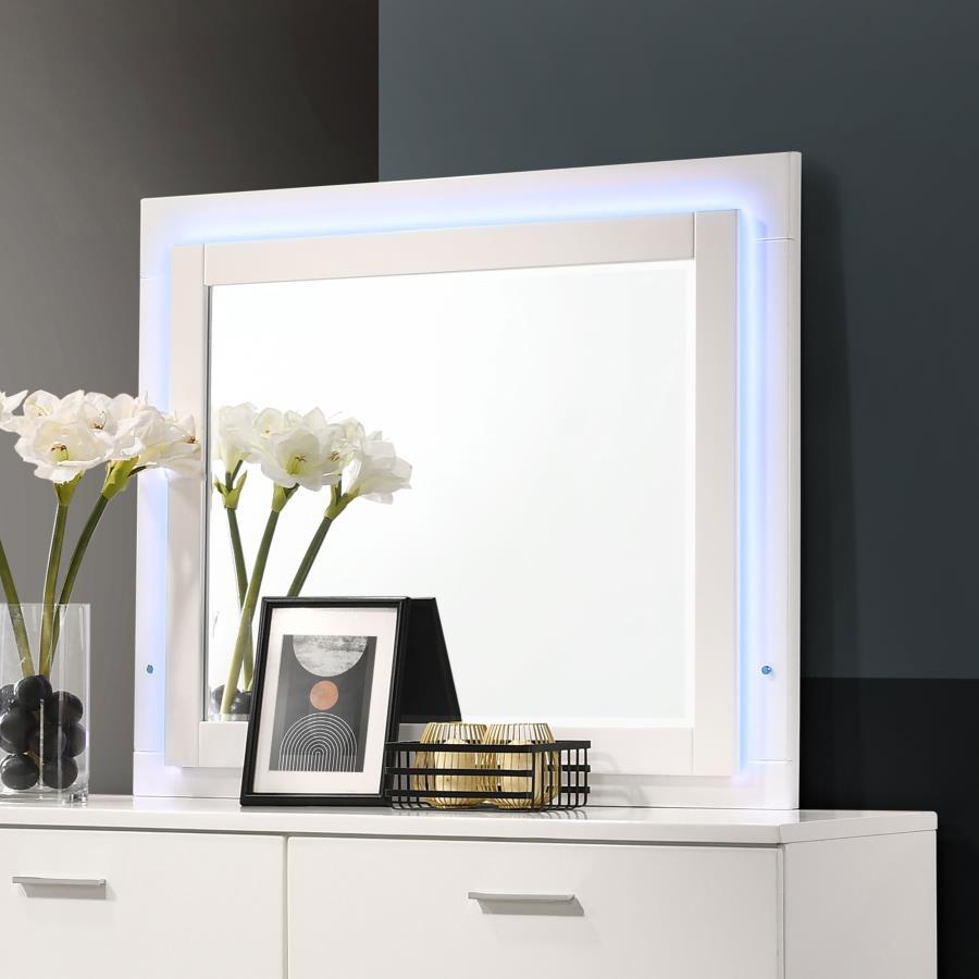 Felicity - Wood LED Dresser Mirror - White High Gloss CoasterEssence