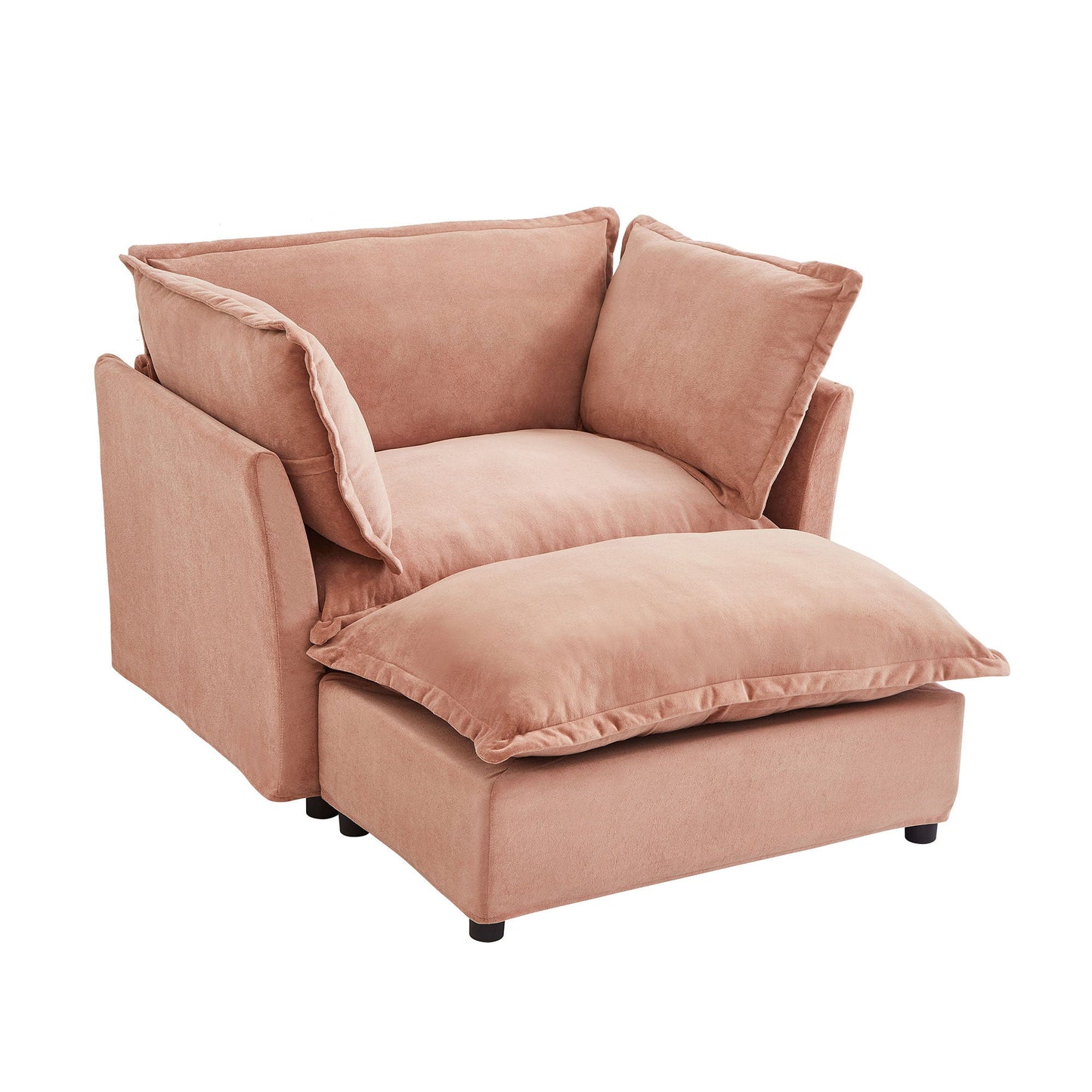 Modern Cozy Upholstered Armchair Sofa With Movable Ottoman Hearth and Haven
