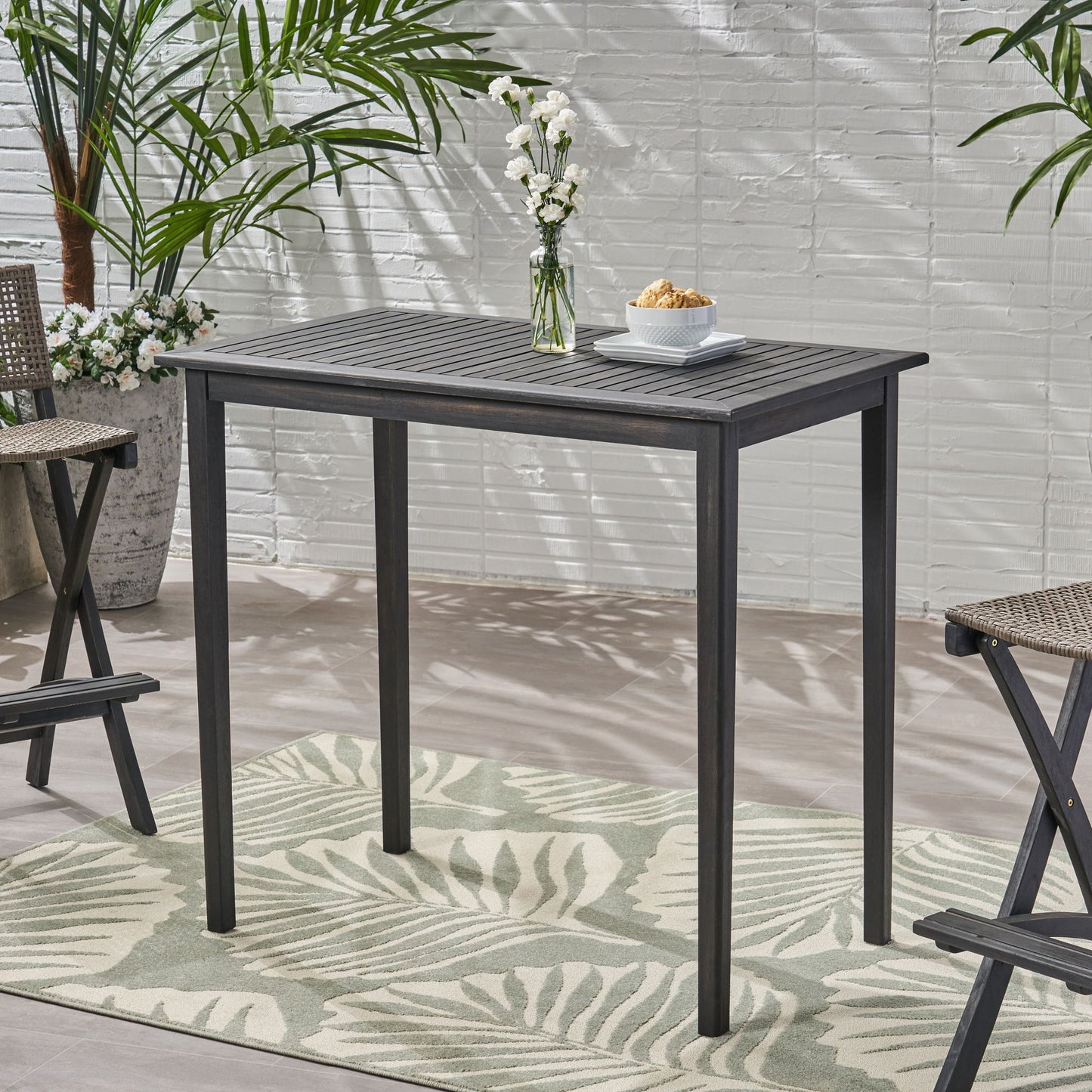 Outdoor Minimalist Acacia Wood Rectangle Bar Table Noble House