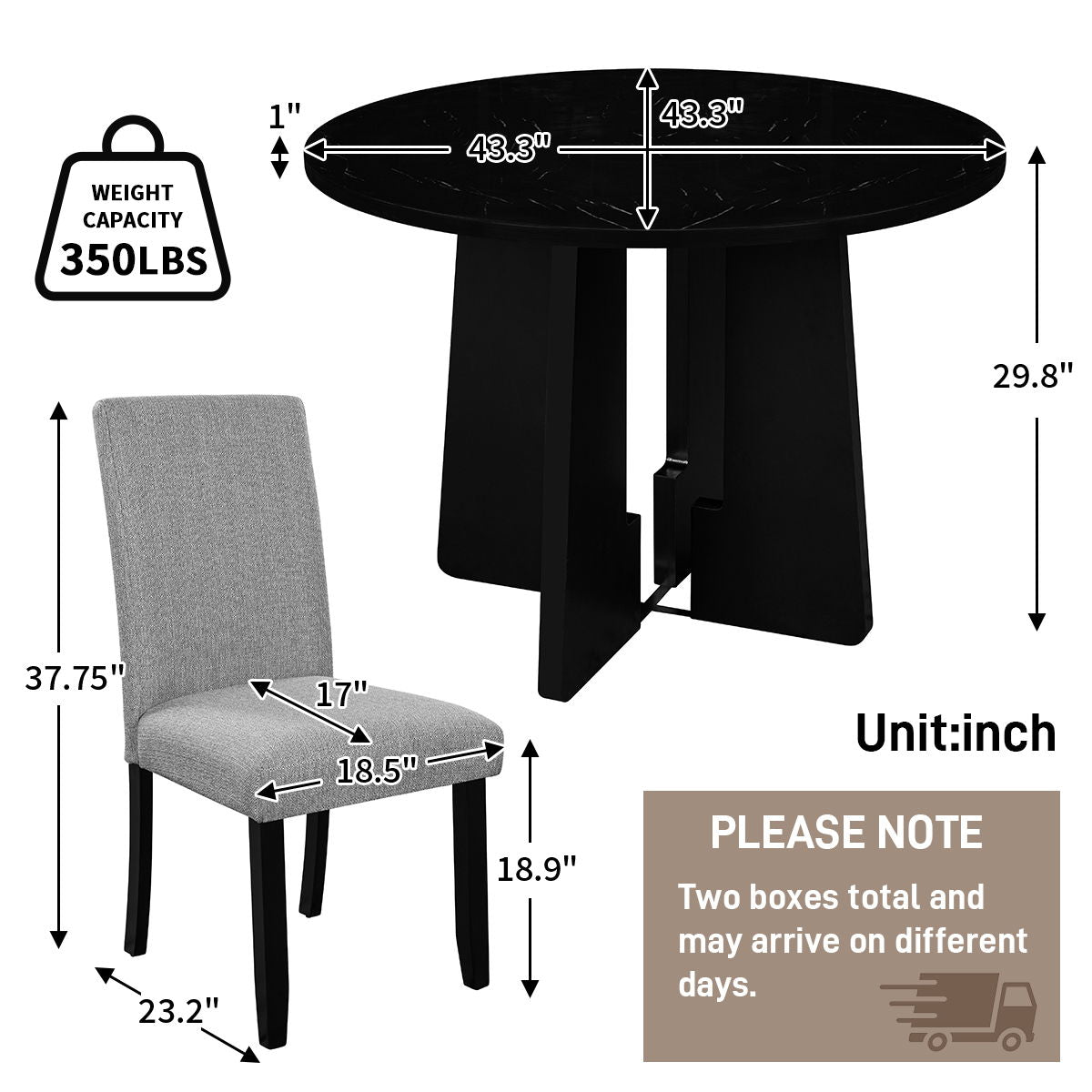 5 Piece Round Dining Table Set, Modern Table And 4 Upholstered Chairs For Dining Room Hearth and Haven