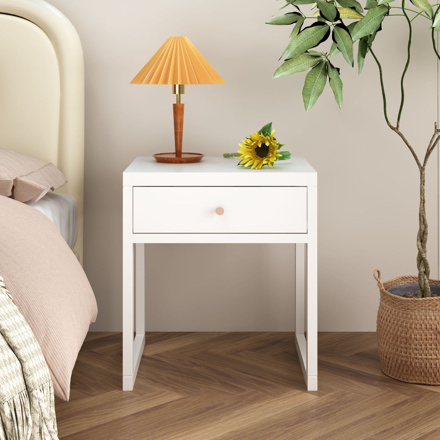 Nightstand With Drawer, Minimalist Bedside Table, Compact End Table For Bedroom - White Home Essentials