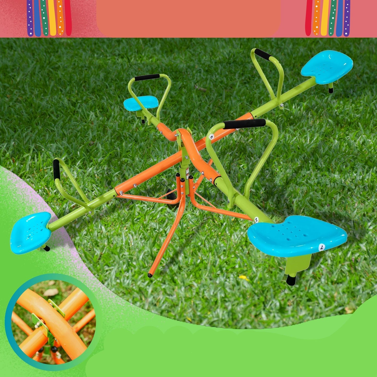 Xss004 Outdoor Playground Four Seats Seesaw For Kids 360 Degree Rotating Sturdy Plastic Seat Seesaw For Kids Seesaw For Kids Age 3+ - Green / Blue Daily Nest