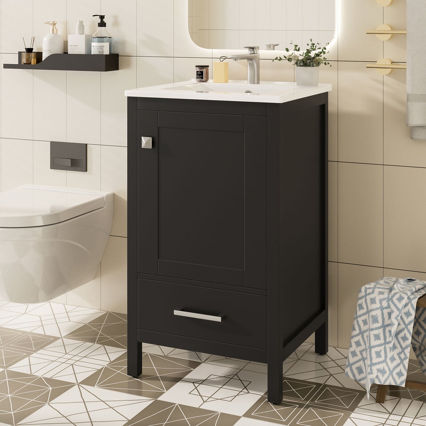 Bathroom Vanity With Ceramic Sink, Soft Close Drawers, Door Organizer, Divider Drawer, Adjustable Foot Pads Hearth and Haven