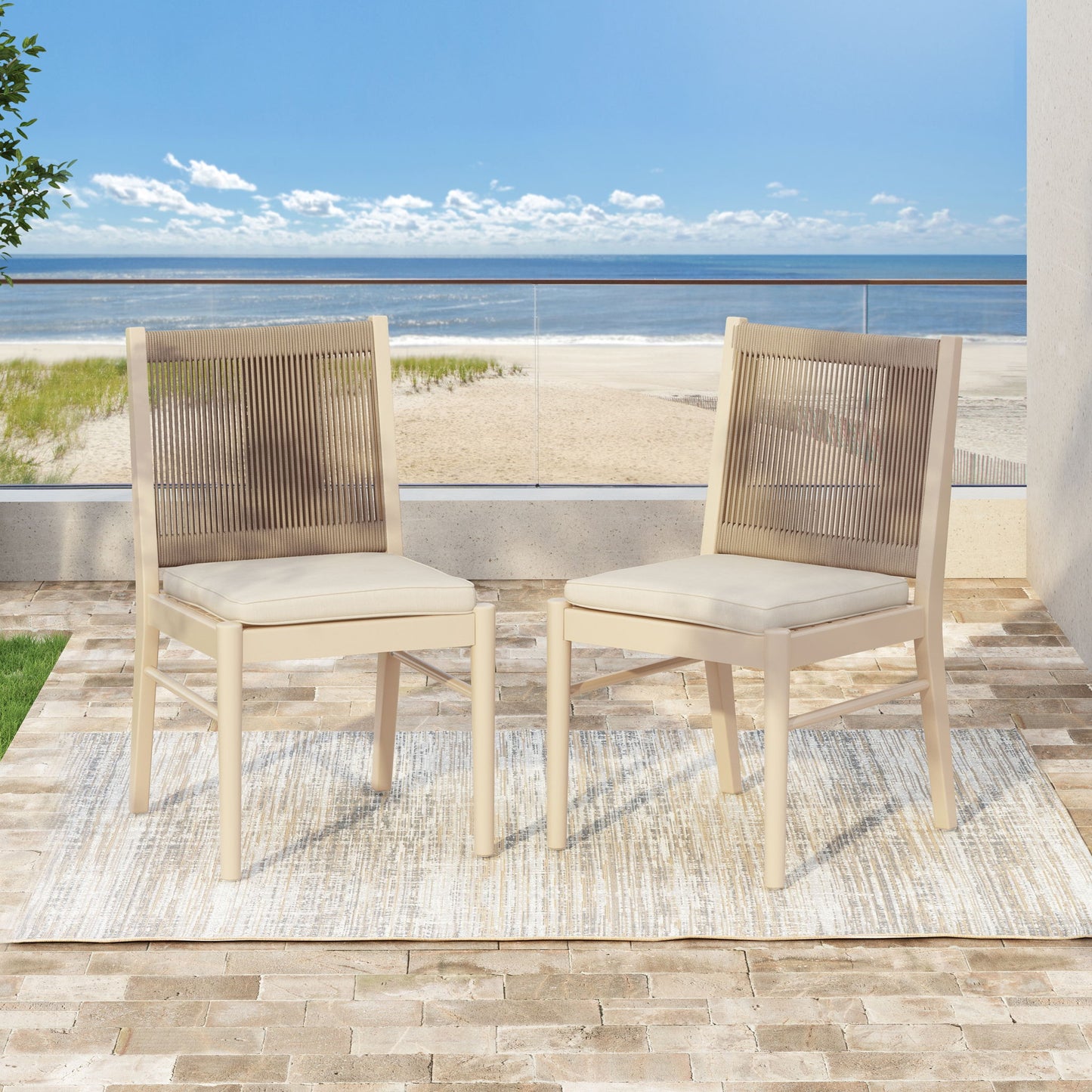 Cordoba - Dining Chair (Set of 2) With Acacia Wood Frame And Water Repellent Fabric - Beige / Yellow Noble House