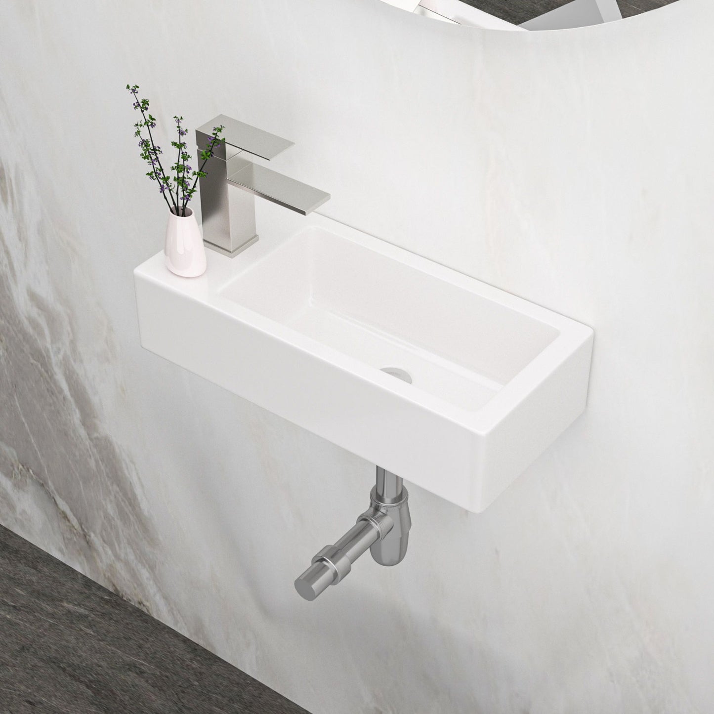 Modern Ceramic Rectangle Wall Mount Bathroom Sink With Single Faucet Hole Daily Nest