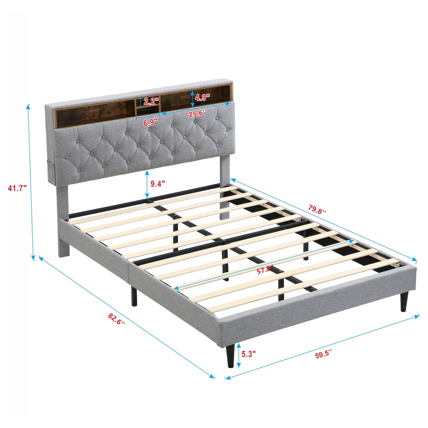 Modern Upholstered Platform Bed Frame With Button Tufted Headboard And USB Ports Home Essentials