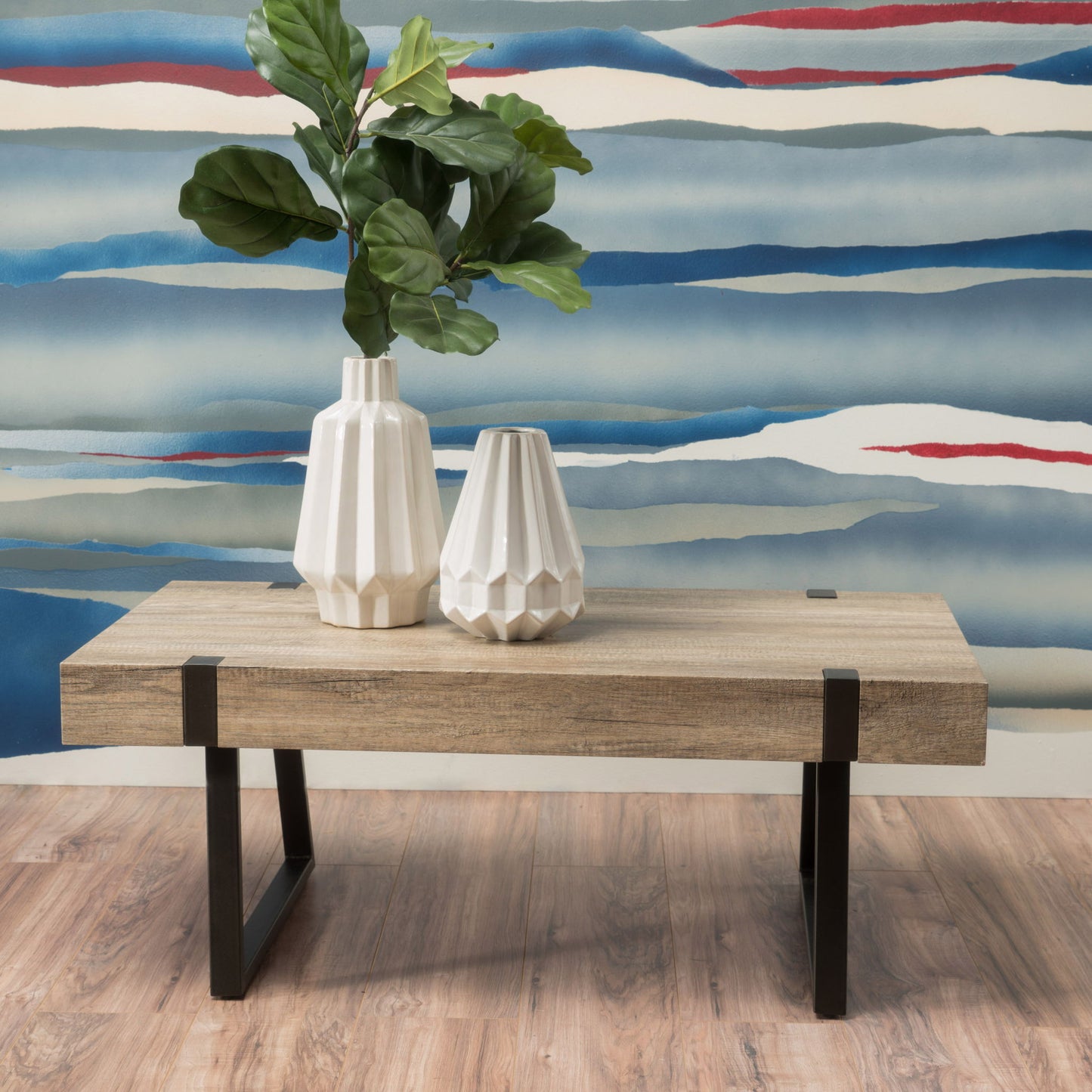 Abitha - Coffee Table With Industrial Powder Coated Metal Legs Noble House