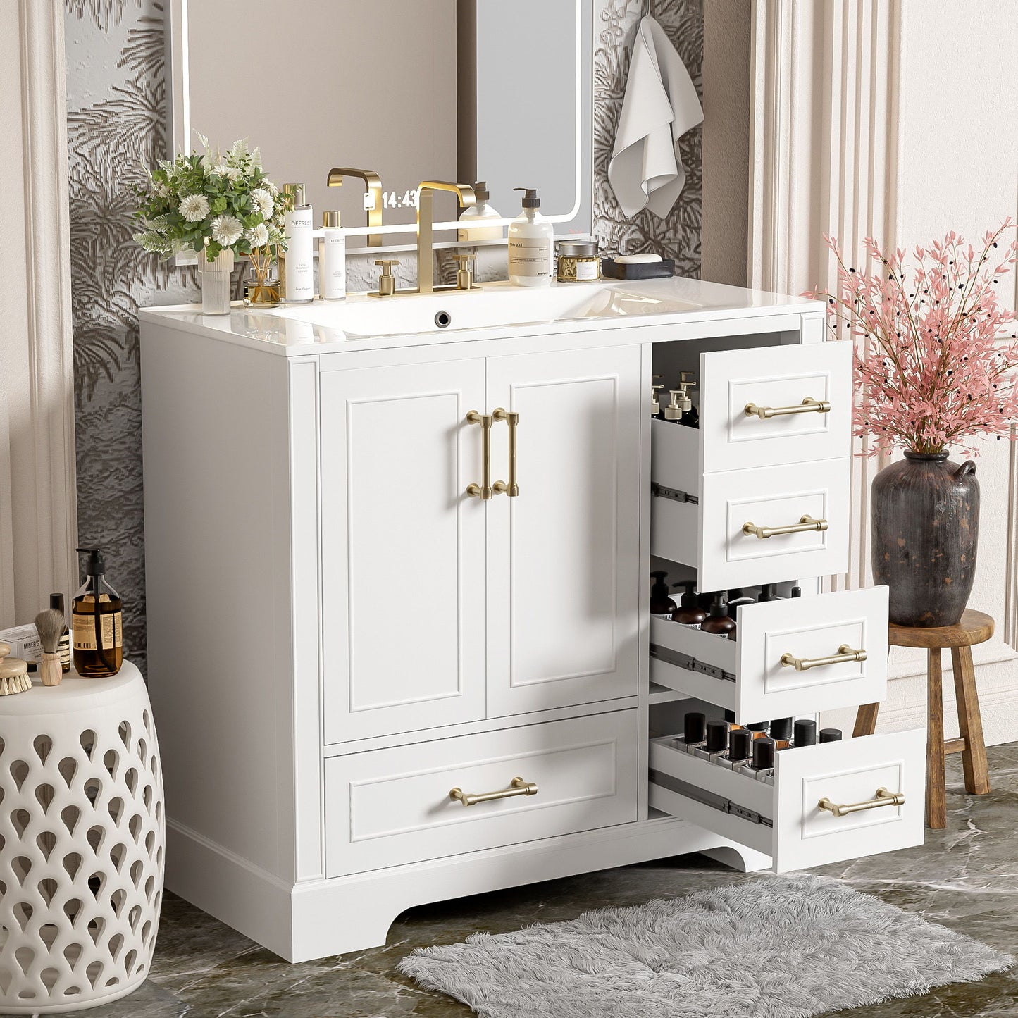Traditional Bathroom Vanity With Soft Close Doors And Drawers Hearth and Haven
