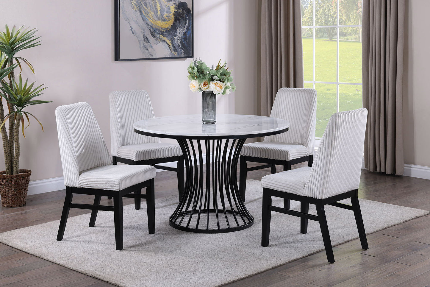 Hadley - Faux Marble Round Table - White Crown Mark