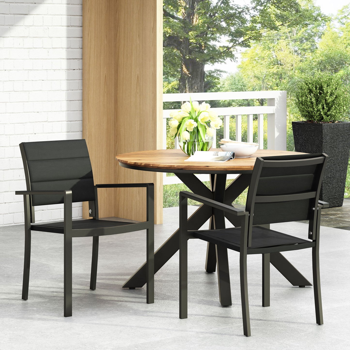 Baird - Outdoor Mesh And Aluminum Dining Chairs - Black Noble House