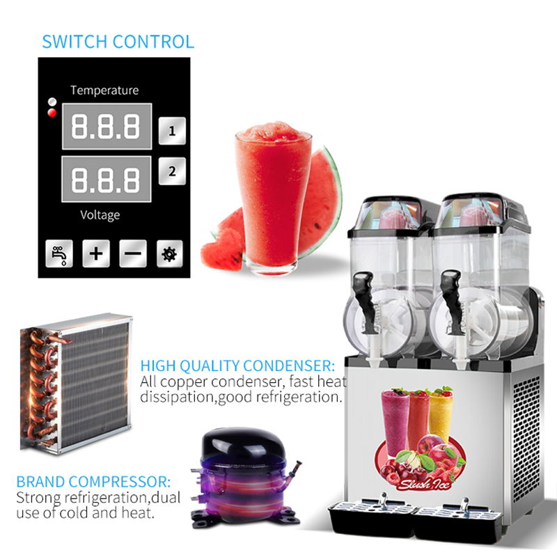 110V Commercial Slushy Machine 30L Double Tank 950W Stainless Steel Margarita Frozen Drink With Powerful Compressor Efficient Cooling Perfect For Supermarkets Cafes Restaurants Bars - Silver Daily Nest