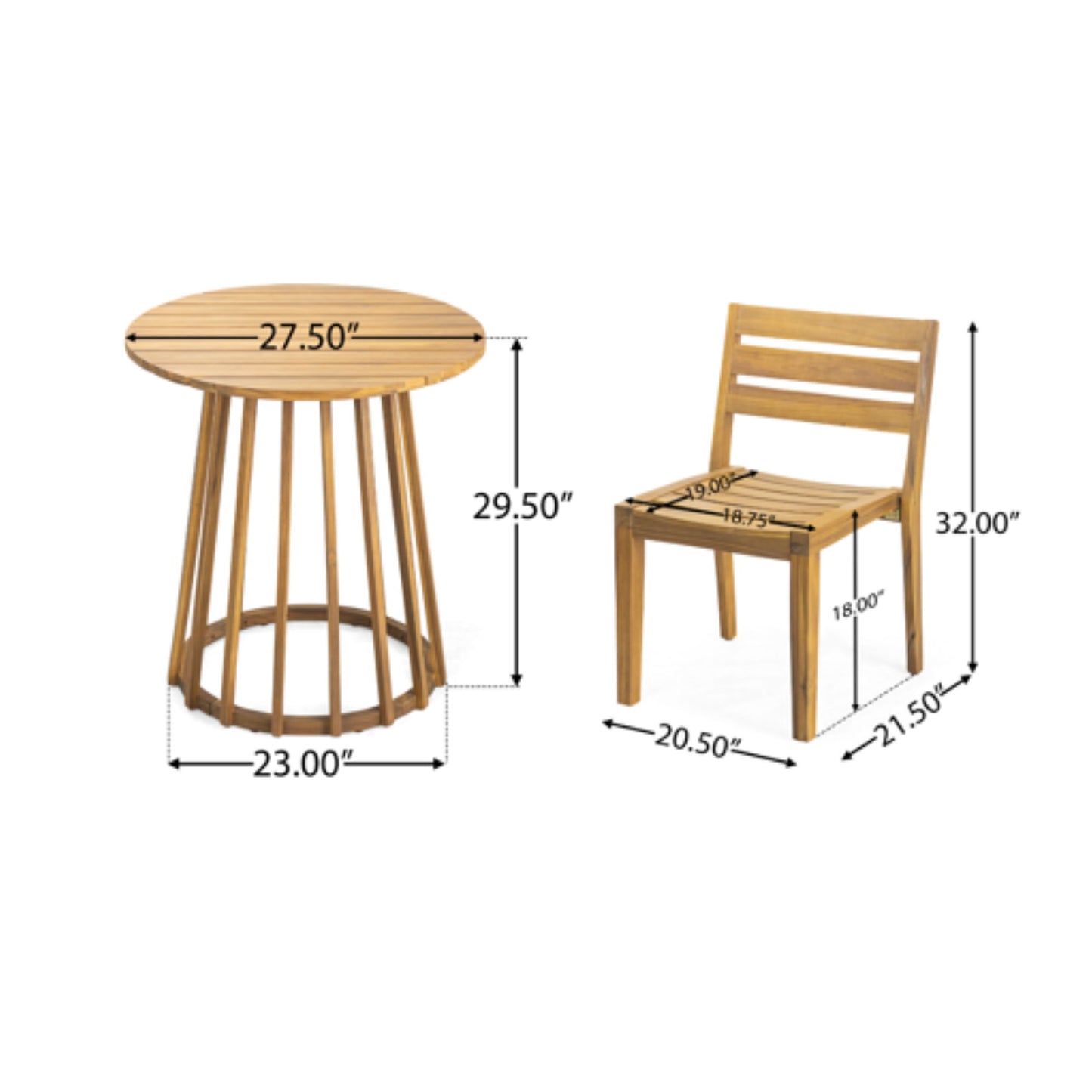 Outdoor 3 Pieces Dining Set, Round Bistro Set - Teak Noble House
