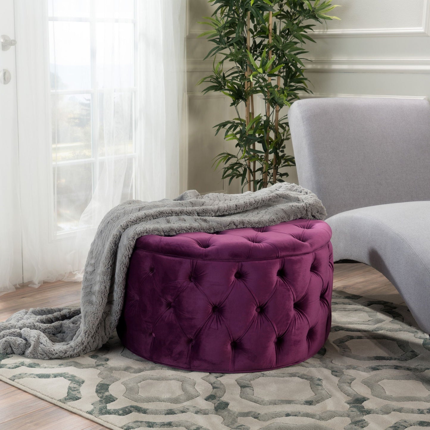 Modern Glam Ottoman Velvet Noble House