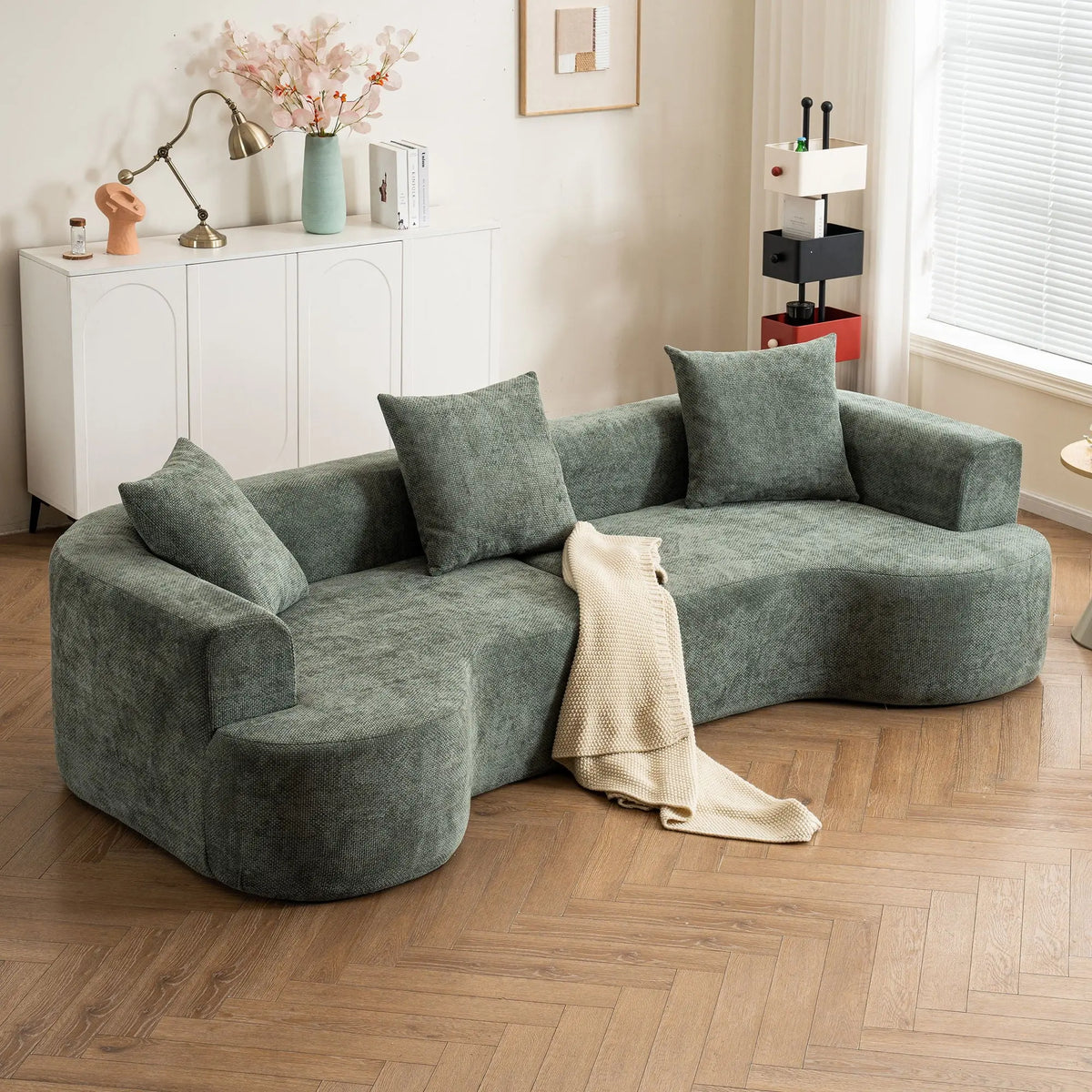 Modern Style Ultra Smooth Curved Sofa With 3 Pillows Home Essentials