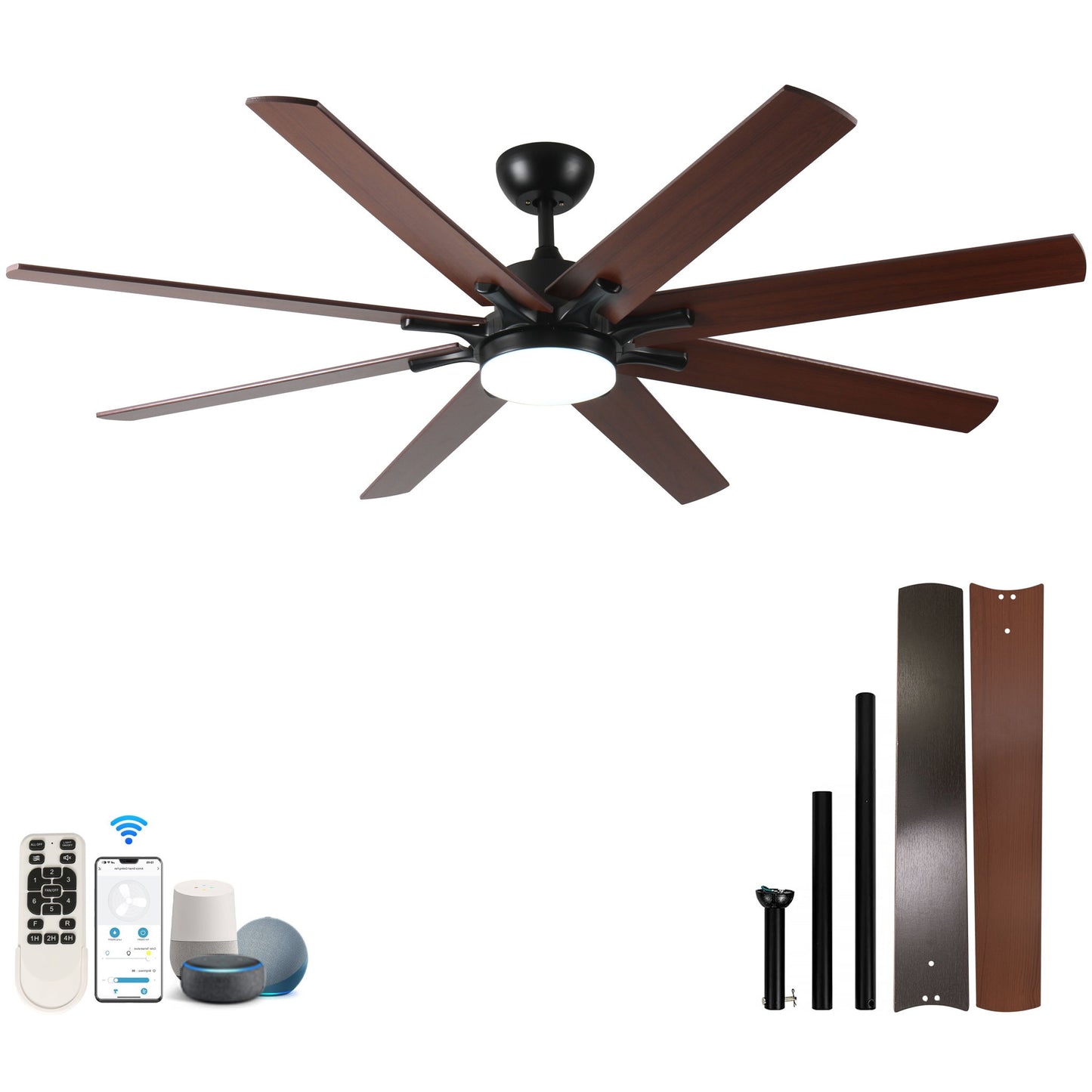 Large Ceiling Fans With Lights And Remote, Indoor / Outdoor Modern Ceiling Fan For Kitchen Living Room Patio, 6 Speed Reversible Quiet DC Motor, Dual Finish 8 Blades - Black Daily Nest