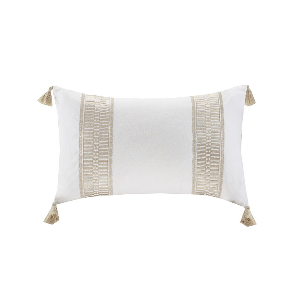 Anslee - Embroidered Oblong Decorative Pillow - Taupe Harbor House