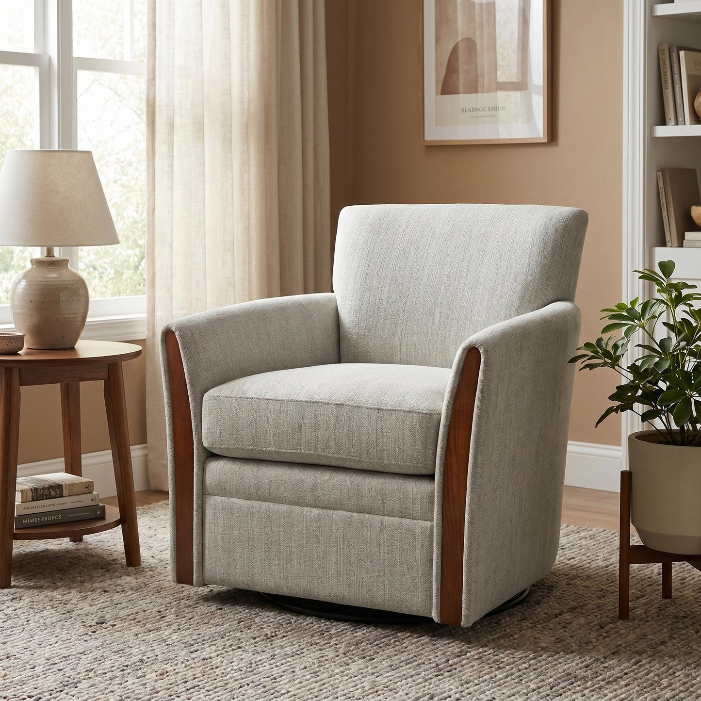 Swivel Accent 360° Rotating Armchair With Turntable Base For Living Room - Cream Beige Home Essentials