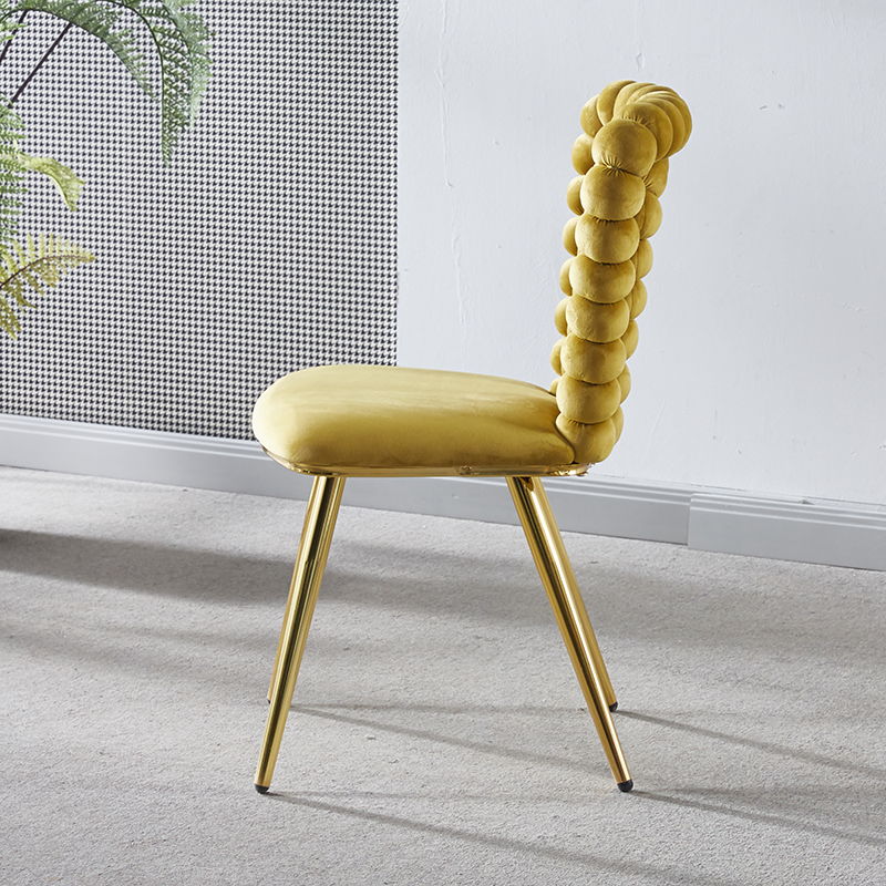 Modern Chair With Iron Tube Legs, Soft Cushions And Comfortable Backrest, Suitable For Dining Room, Living Room, Cafe, Hairball Back Home Essentials