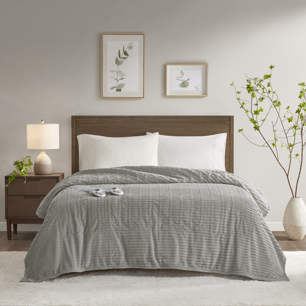 Corded Plush - Twin Heated Blanket - Gray Serta