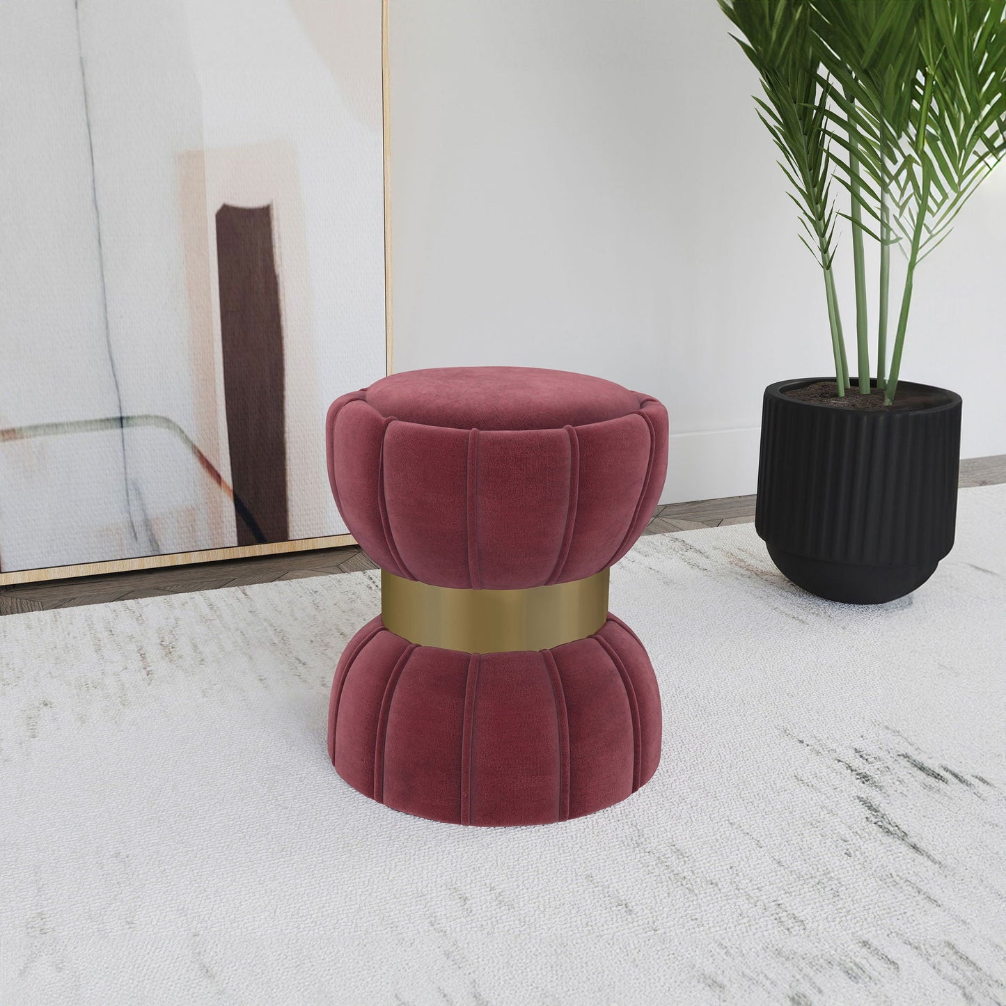 Round Upholstered Ottoman Pouf With Velvety Soft Upholstery Home Essentials