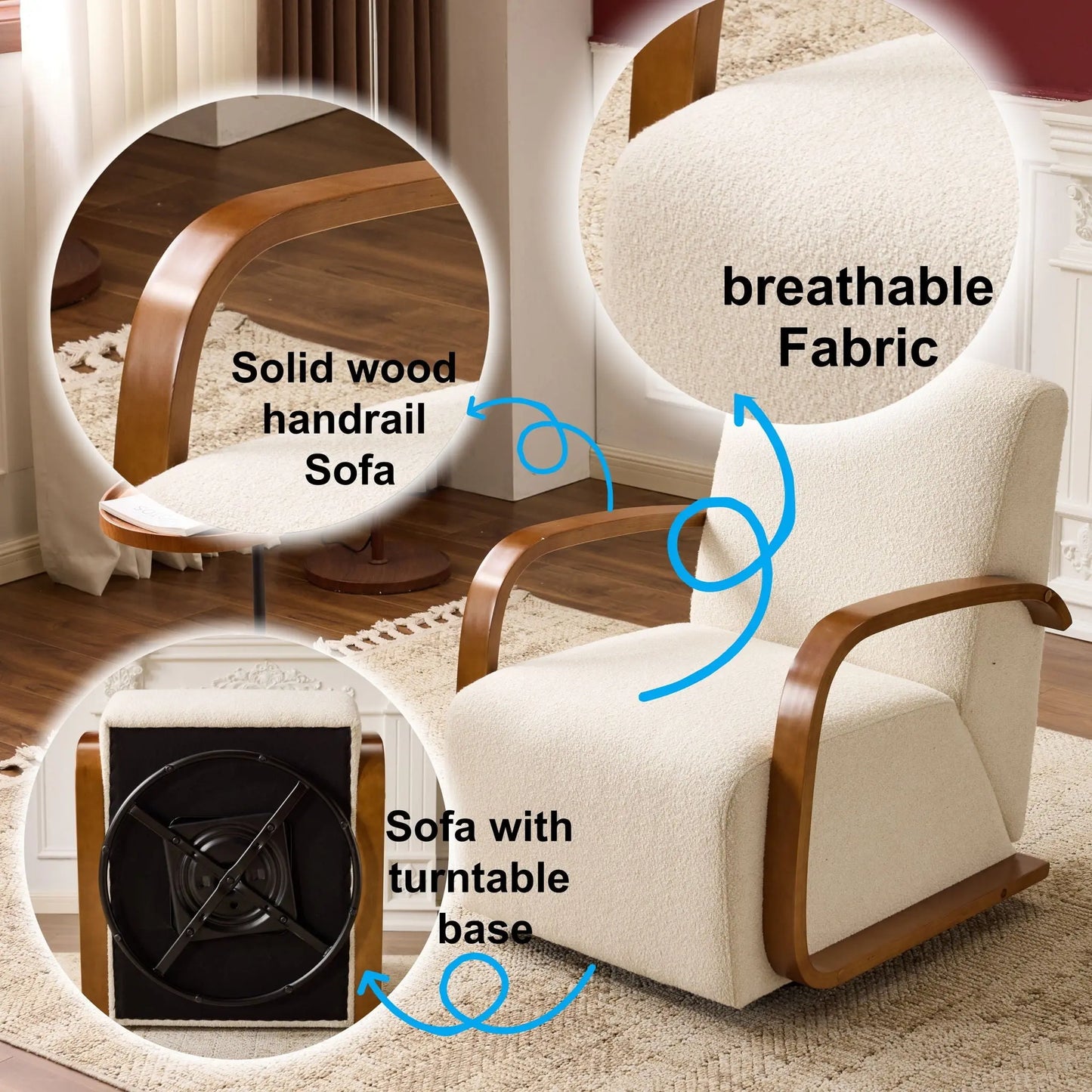 Swivel Accent Rotatable Ergonomic Single Chair For Living Room Home Essentials