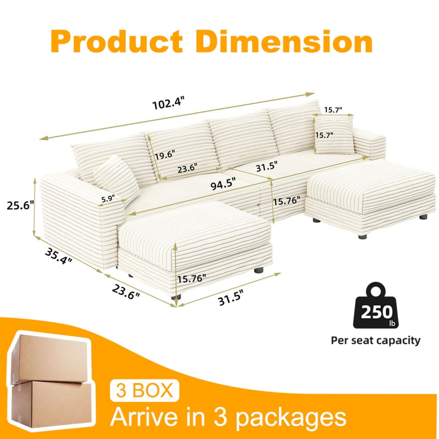 Deep Seat Convertible Sofa With Soft Pillows And Ottomans Home Essentials