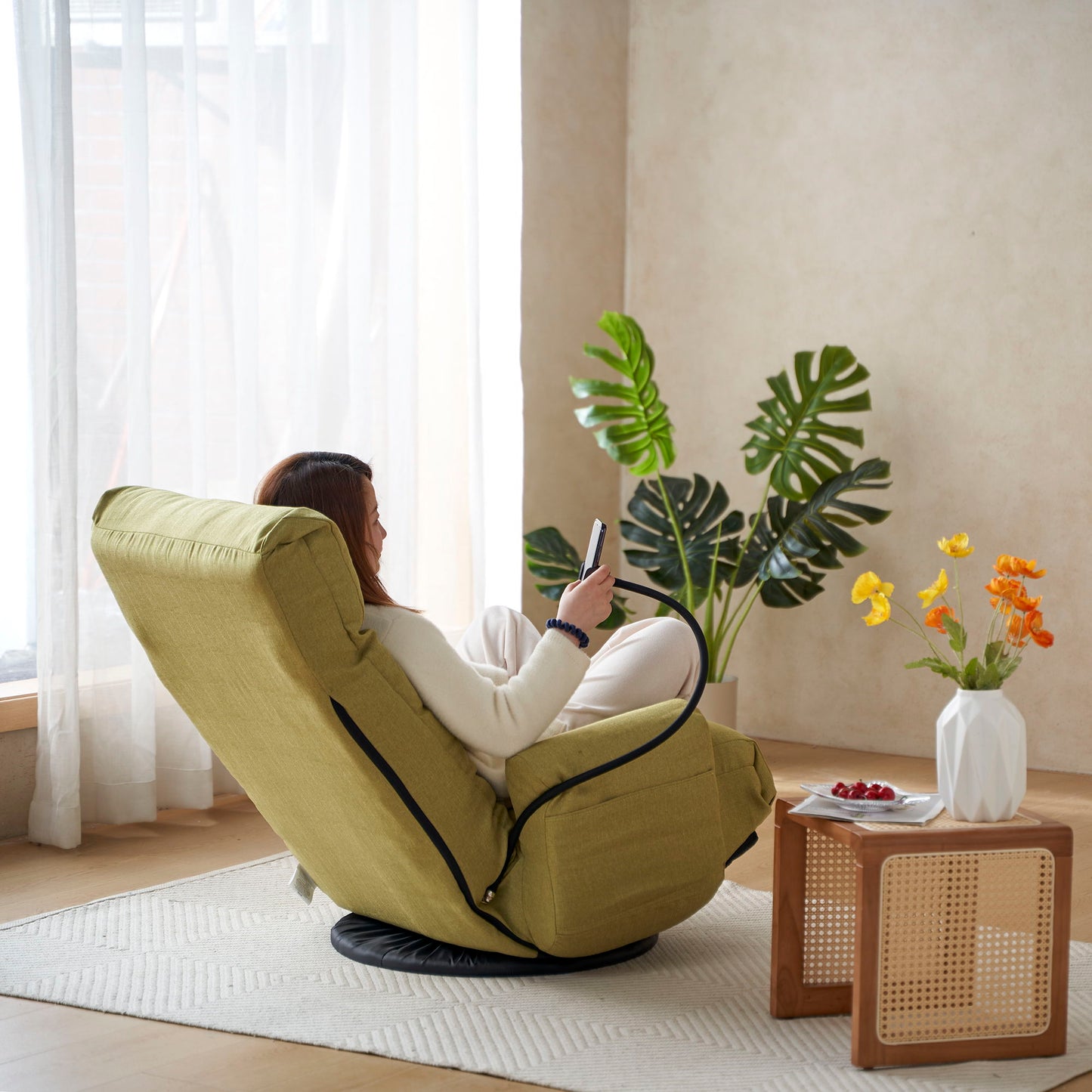 Adjustable Swivel Lounge Chair With 360 Degree Rotating Seat And Headrest Support Home Essentials