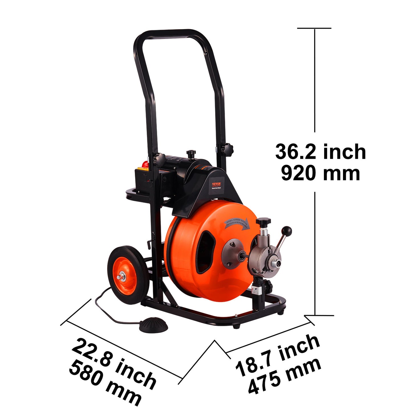 Drain Cleaning Machine 100Ft X 3/8" Auto Feed Sewer Snake - Orange Daily Nest