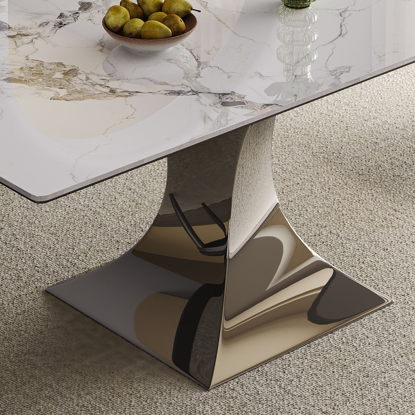 Modern Rectangular Dining Table For 6 - 8, Plated Hourglass Base Home Essentials