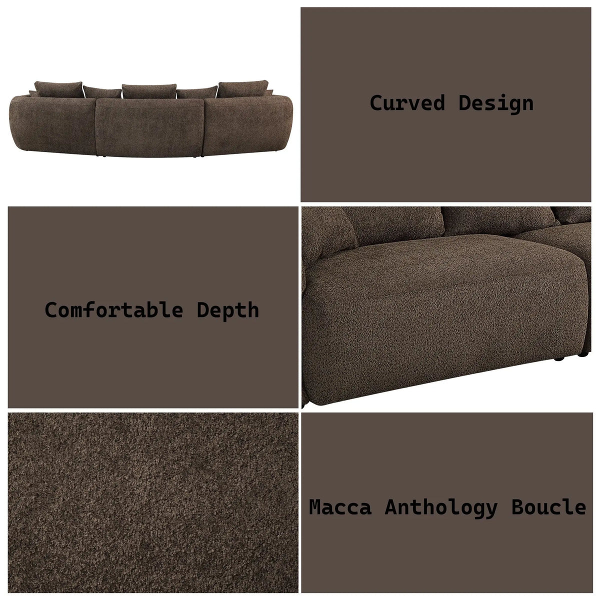 Bash - Anthology Boucle Sofa With Pillows - Brown Acme