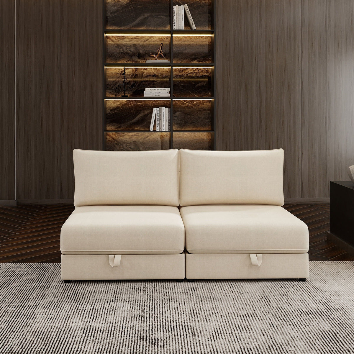 Modular Sectional Sofa With Storage, Convertible 2 Seater Sleeper Sofa - Beige Home Essentials