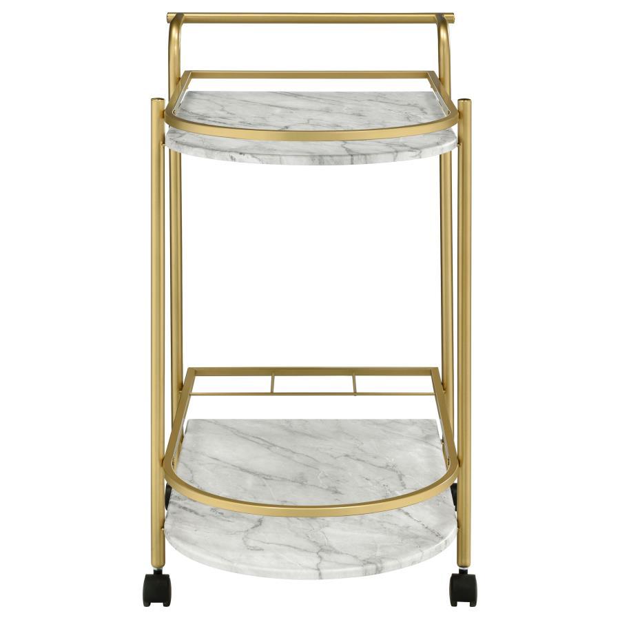 Desiree - 2-Tier Faux Marble Shelf Metal Bar Cart CoasterEveryday