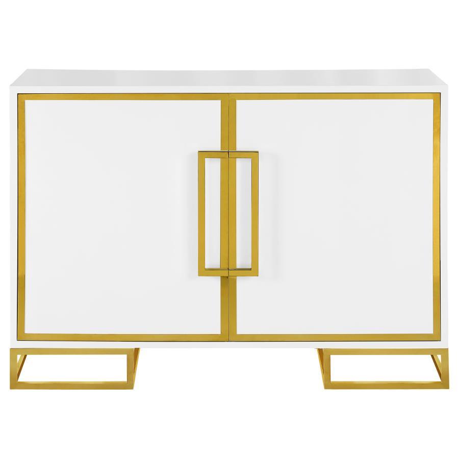 Elsa - 2 Door Wood Storage Accent Cabinet - White And Gold CoasterEssence