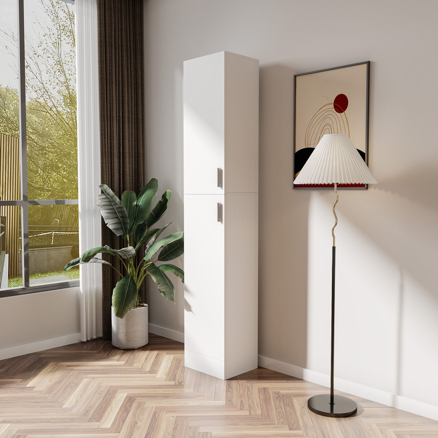Freestanding Cabinet With Inadjustable Shelves And Two Doors For Kitchen, Dining Room - White Home Essentials
