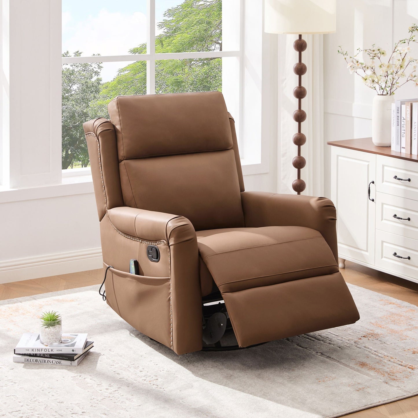 Manual Recliner Swivel Rocking Chair With 8 Point Massage And Heating Noble House