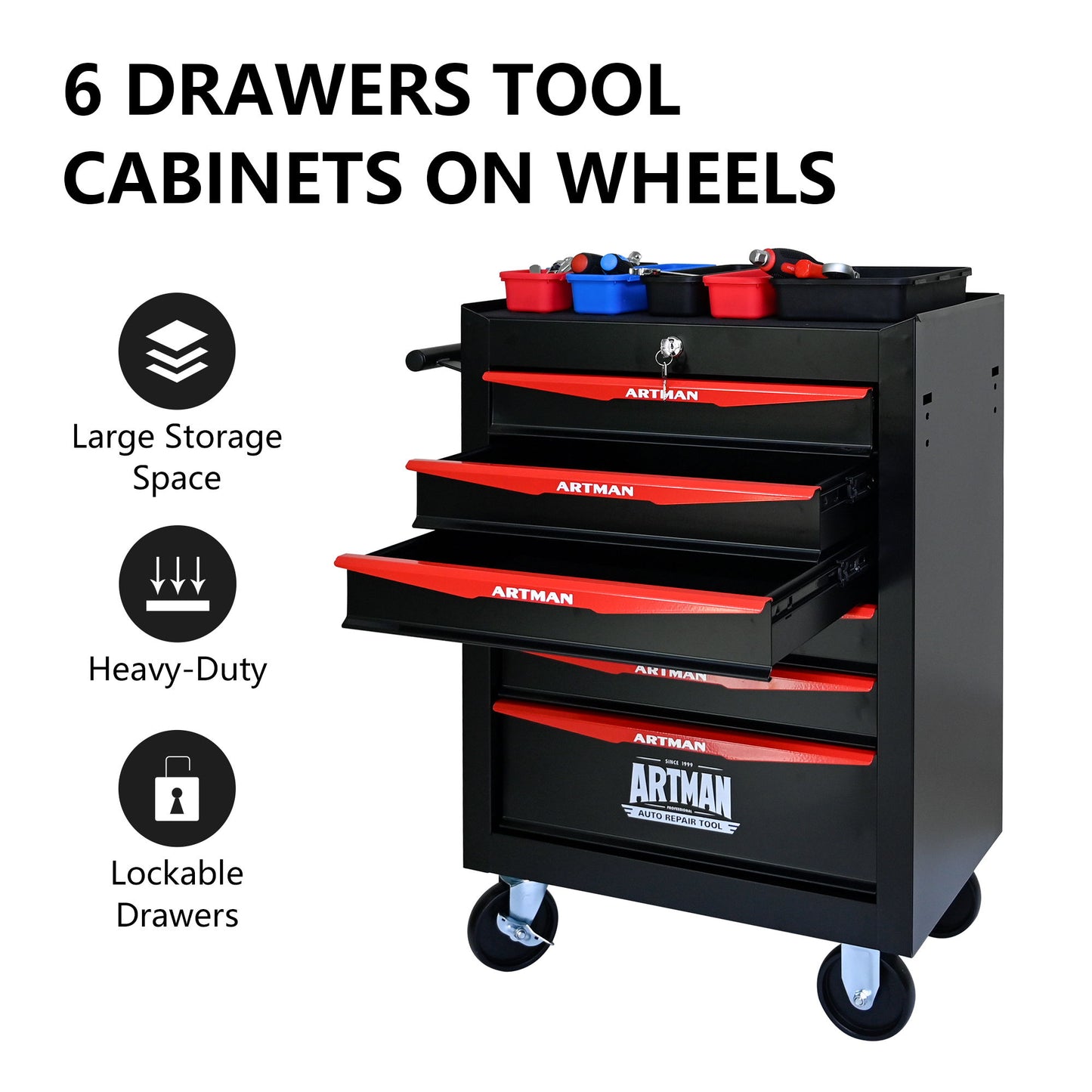 Rolling Metal Tool Chest With Drawers, Steel Storage Cabinet With Ball Bearing Slides Daily Nest