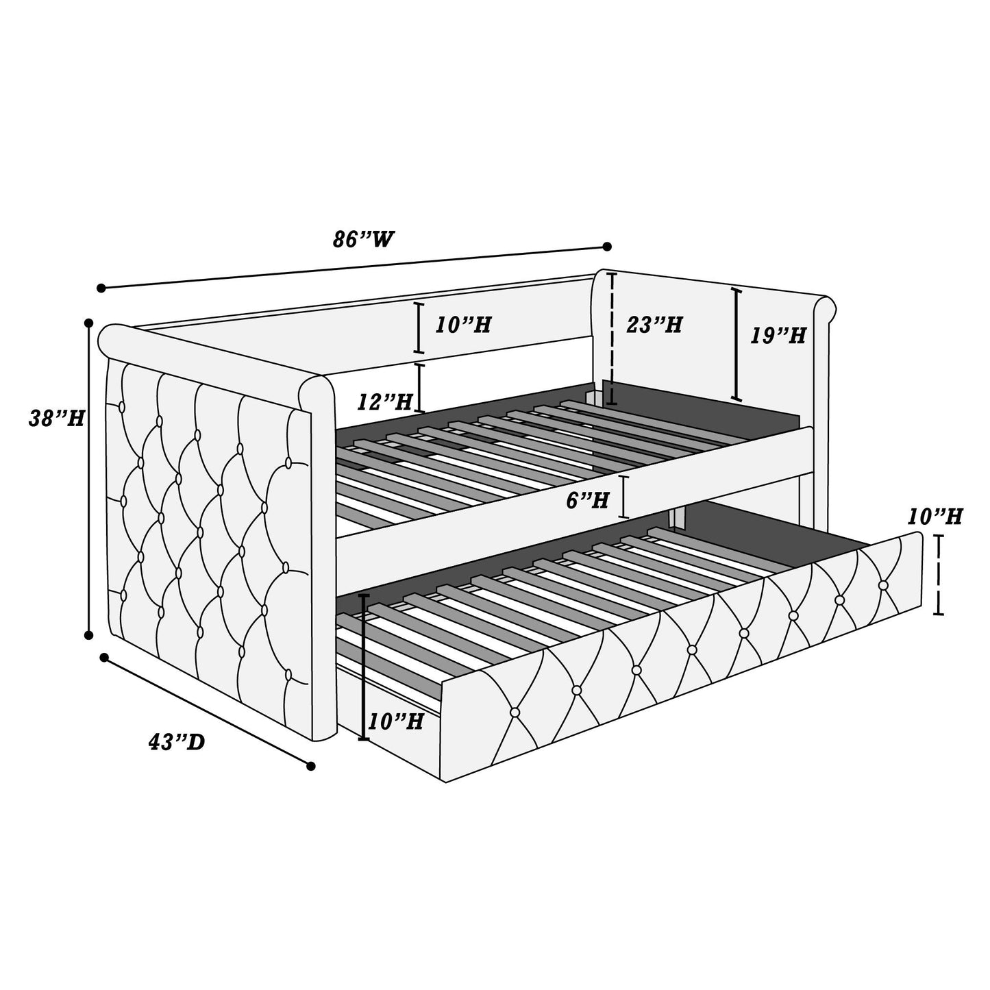 Contemporary Button Tufted Daybed With Slat Trundle Home Essentials