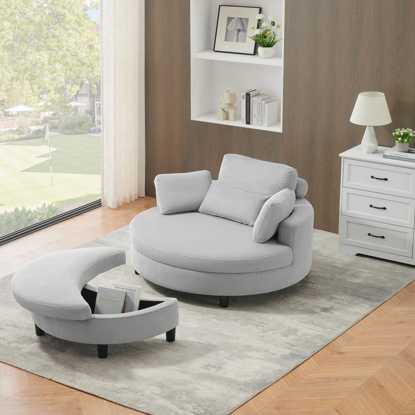 Corduroy Sofa With Two Throw Pillows And A Waist Pillow With An Extra Tray For Comfortable Seating In Small Apartment Bedrooms Home Essentials