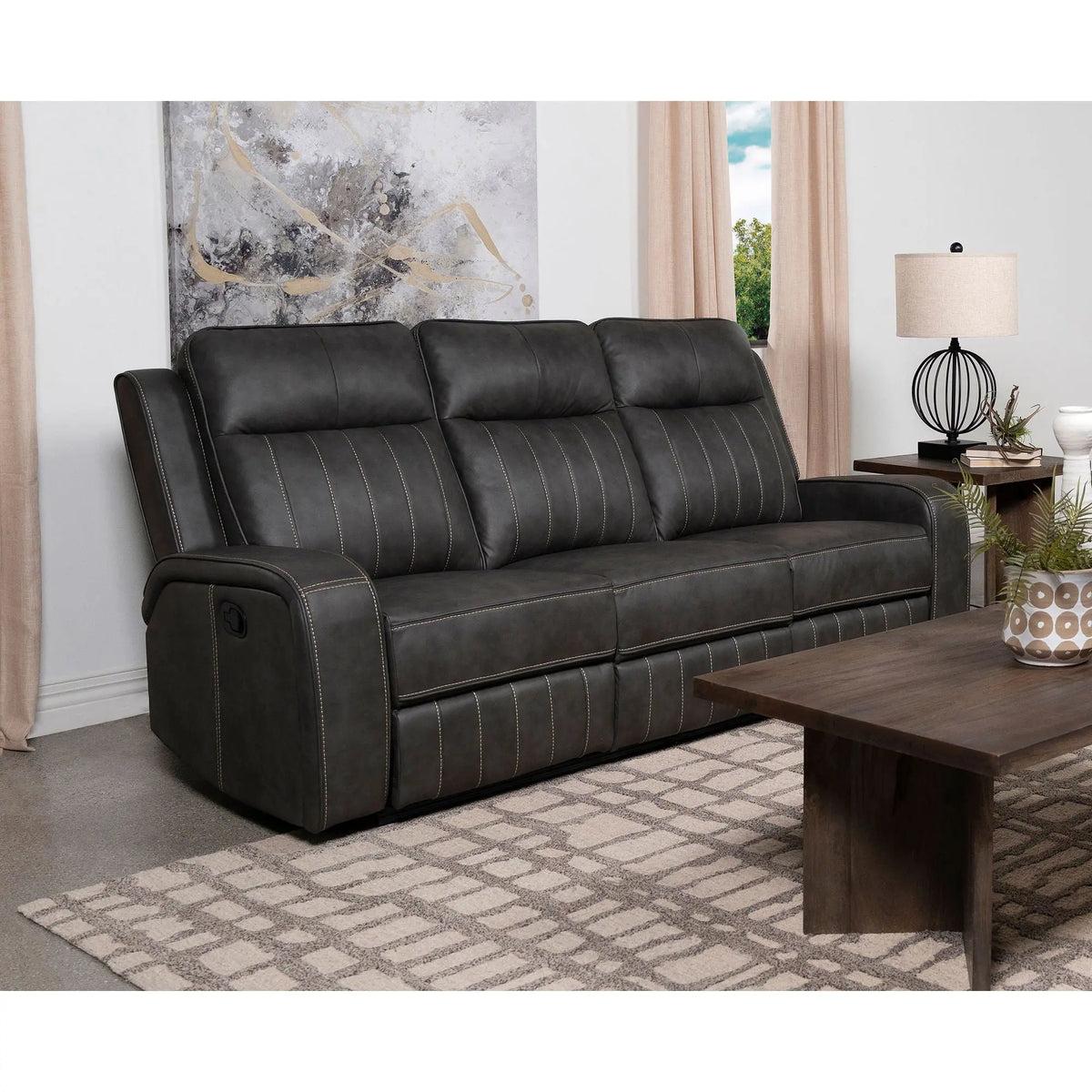 Forrest - Motion Reclining Sofa Comfort With Elegant Tufting And Wide Track Arms - Gray Furniture Max