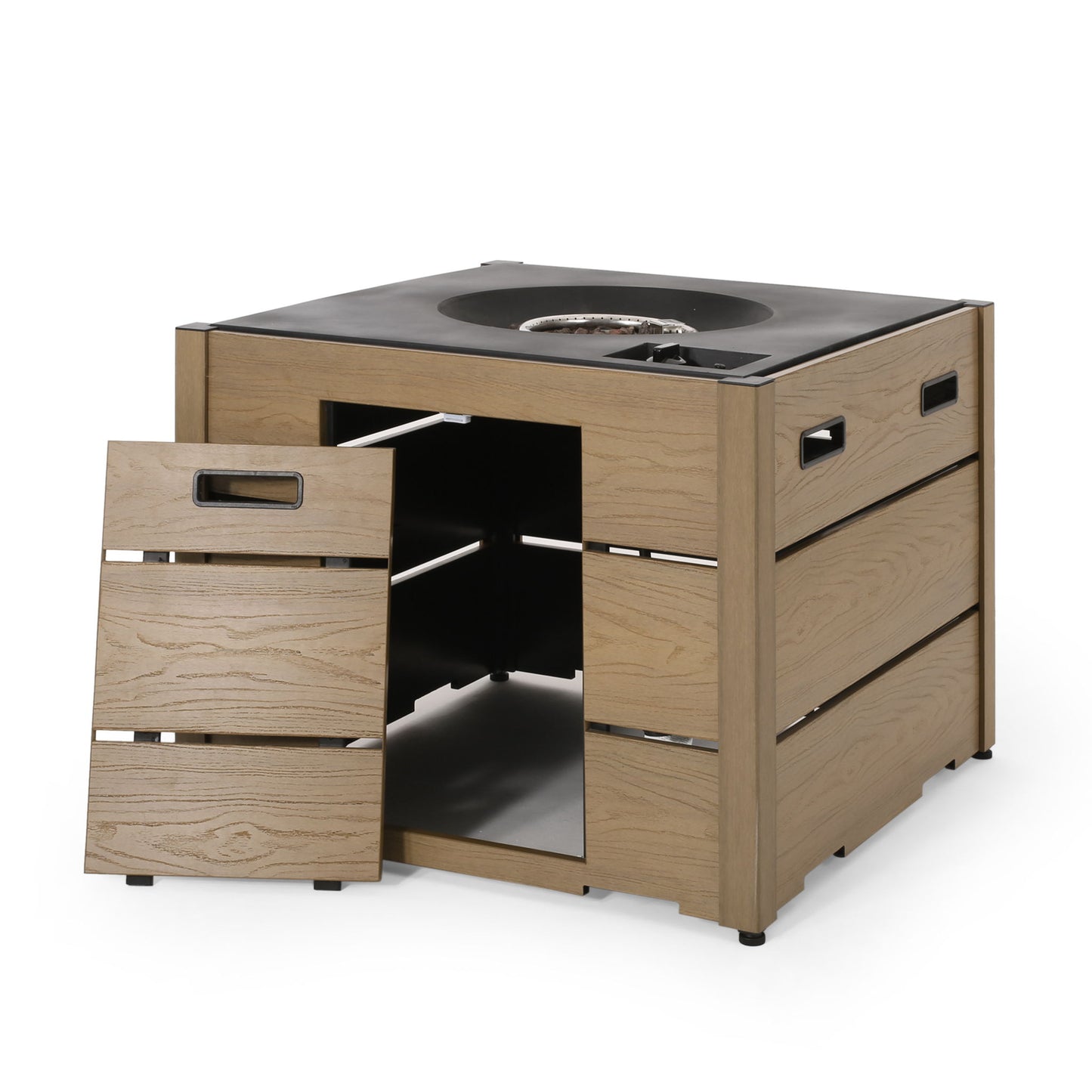 Rustic Style Outdoor Square Propane Fire Pit, 40,000 Btu Noble House