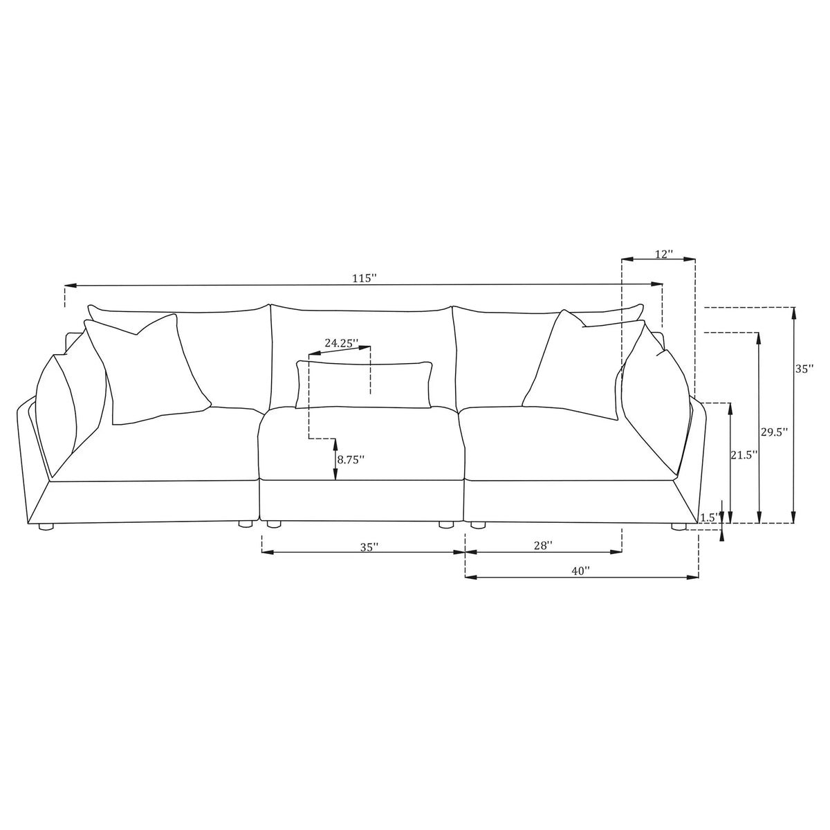 Tomasina - Modular Sofa With Cushions And Padded Arms - Black Furniture Max