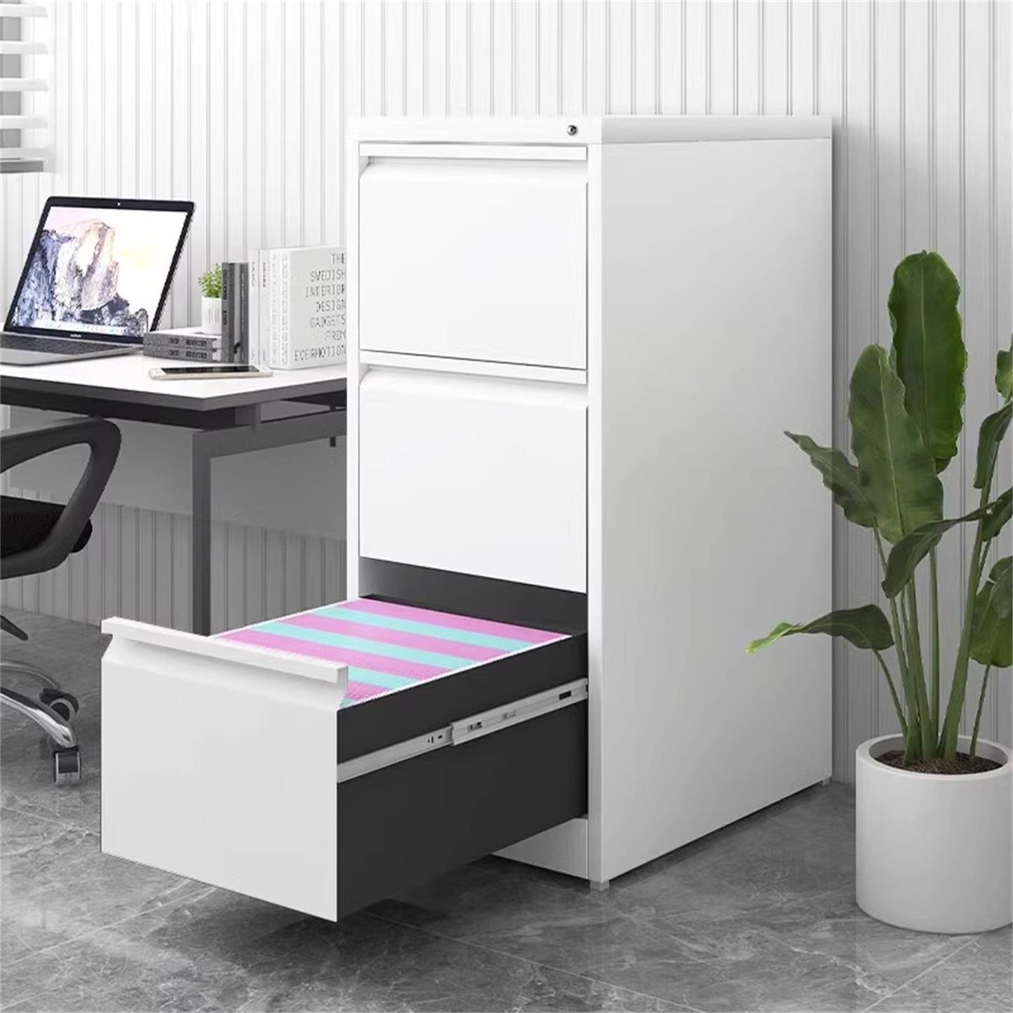 Durable Metal 3 Drawer File Cabinet With Lock For Office Storage Home Essentials