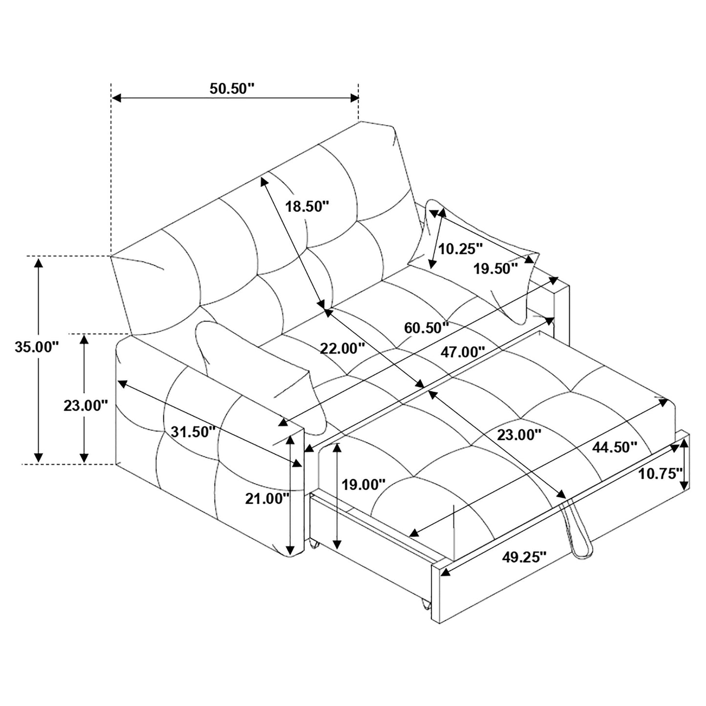 Alvara - Tufted Cushion Pull Out Sleeper Sofa Bed Furniture Max