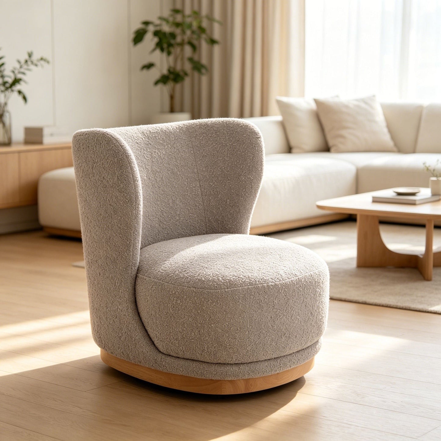 Curved Back Swivel Lounge Chair With Rotating Base For Home - Gray Home Essentials