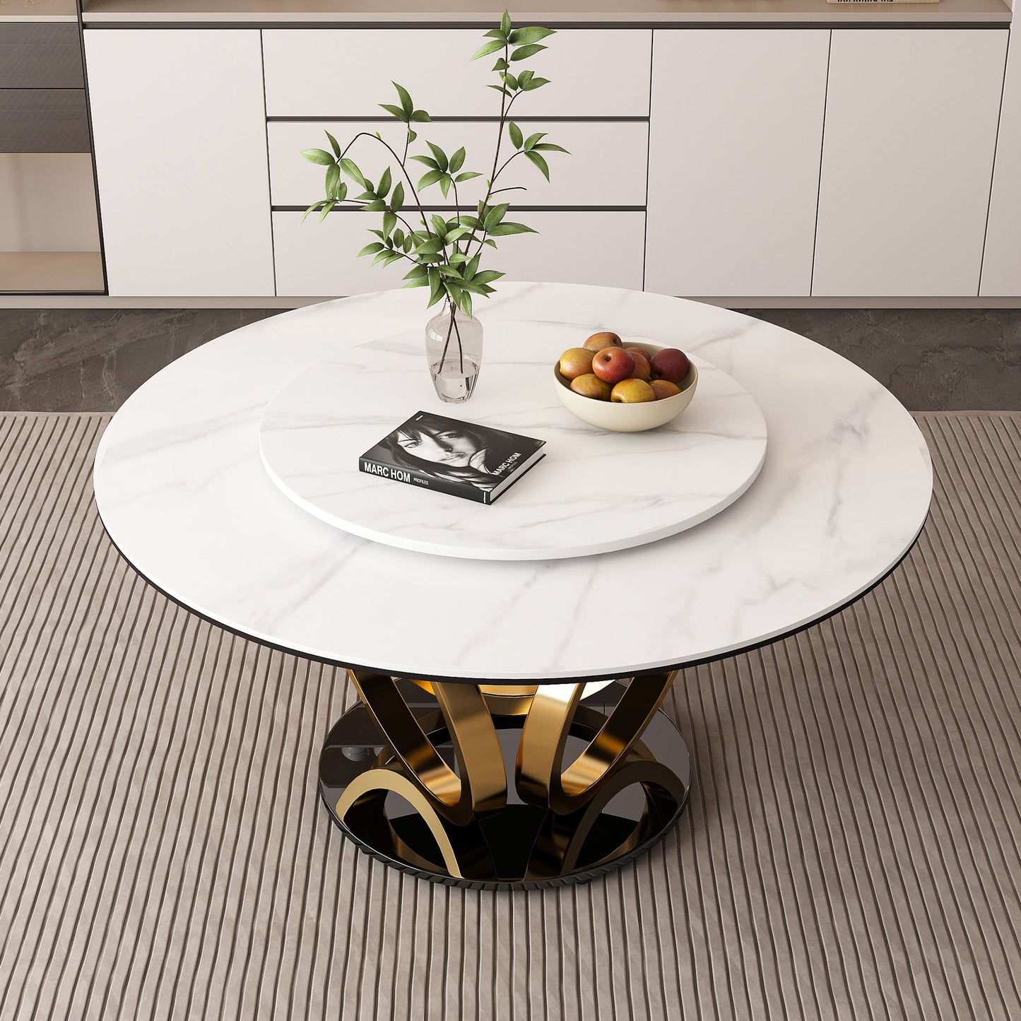 Round Dining Table With 360° Smooth Lazy Susan Stain / Heat - Gold / Black / White Home Essentials