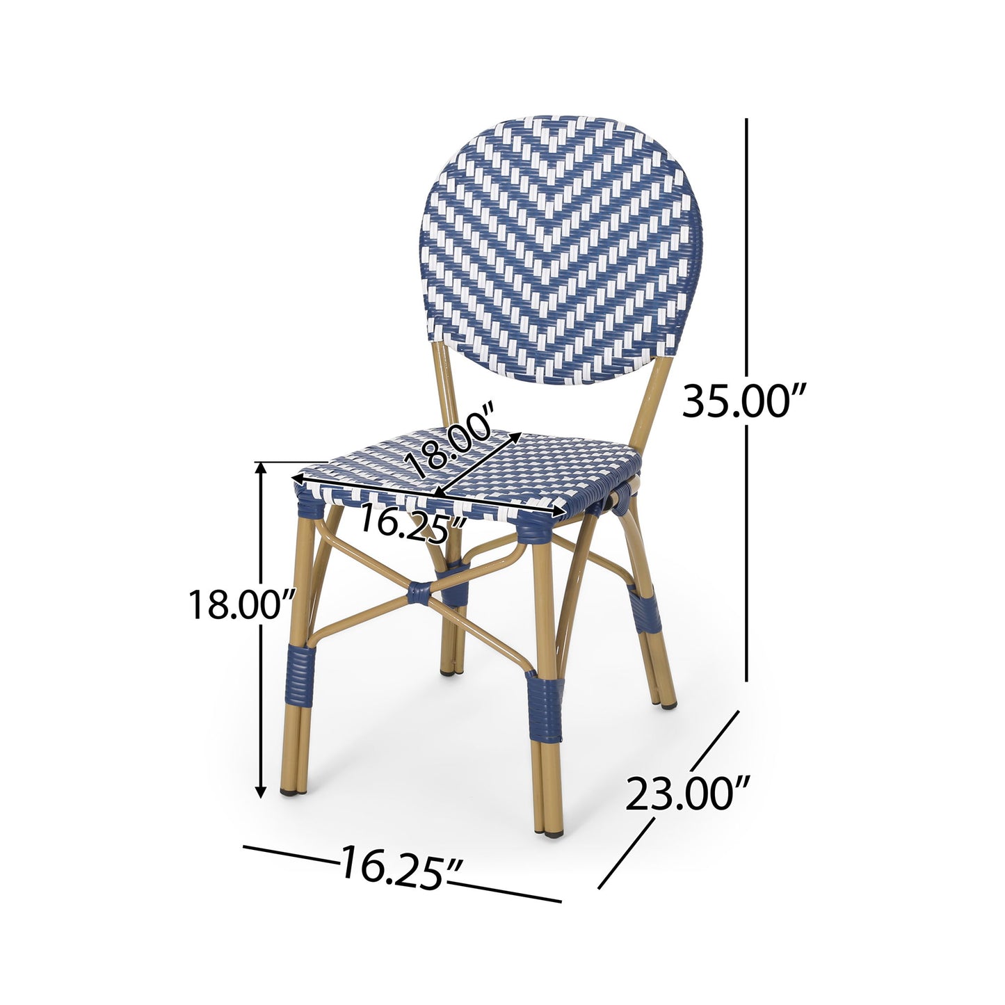 Outdoor Rattan And Aluminum French Armless Bistro Chairs Set - Navy Blue Noble House