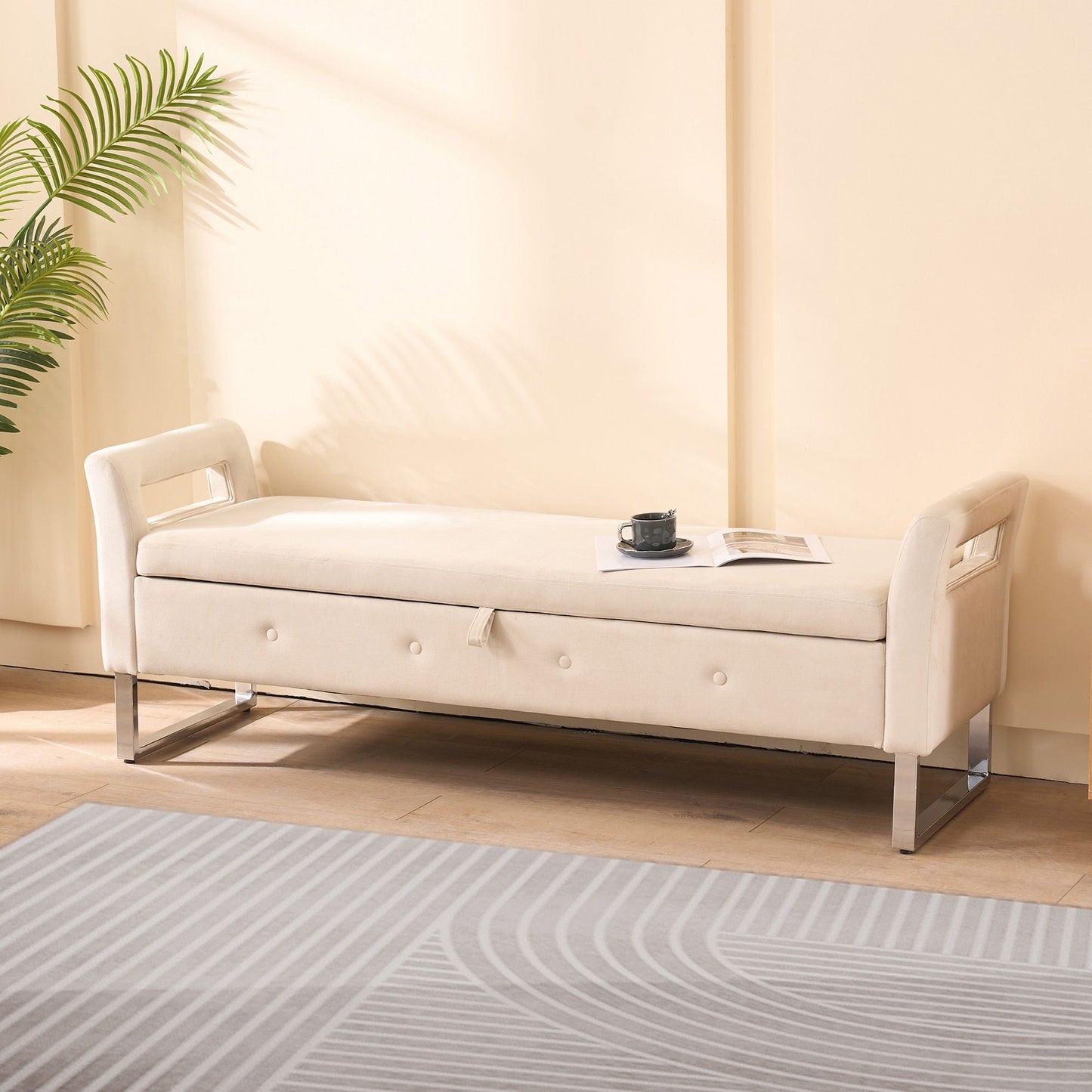 Wide Storage Soft Ottoman Bench With Armrests Home Essentials