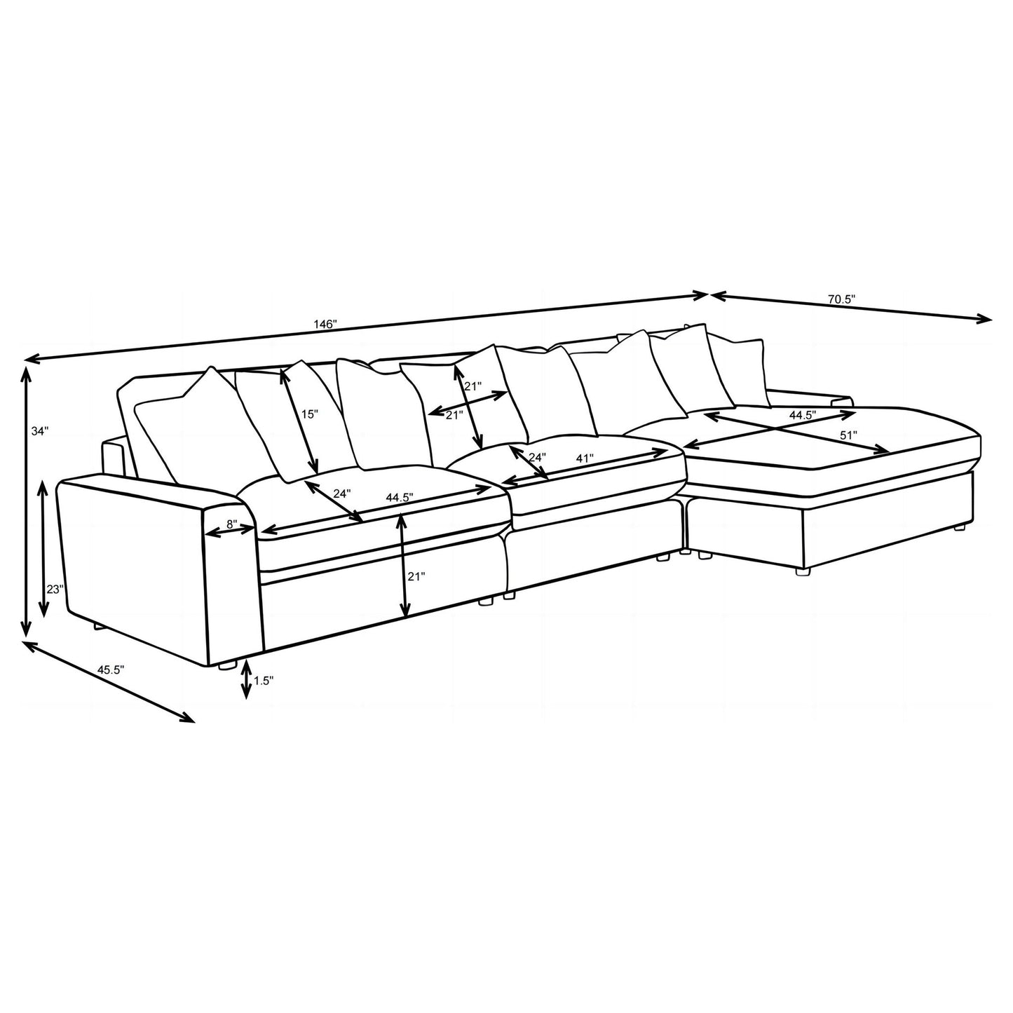 Cassidy - Upholstered Sectional Sofa With Reversible Cushions Furniture Max