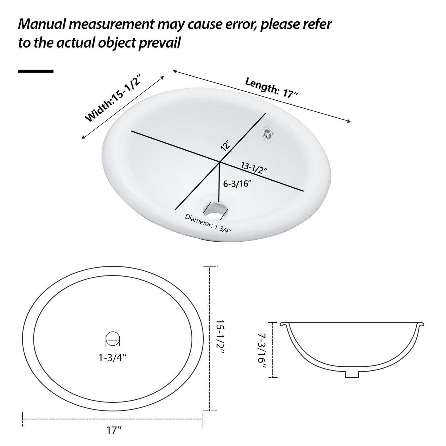 Semi Recessed Bathroom Sink With Countertop Vessel Design, 17" X 15.5" - White Daily Nest