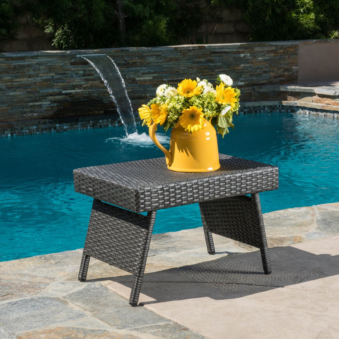 Outdoor Wicker Table With Rectangular Tabletop - Gray Noble House